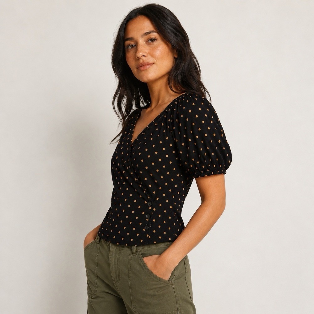 NWT Madewell corduroy puff sleeve wrap top oval dot size large cottage parisian